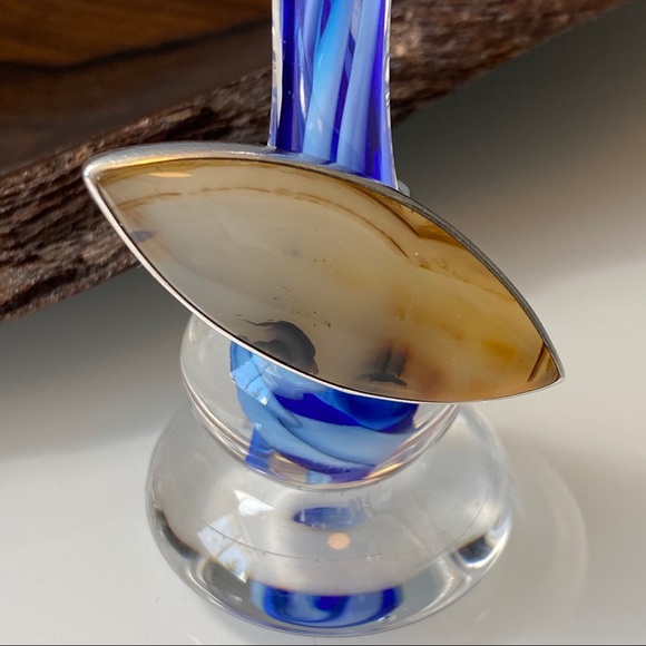 .925 Silver & Agate Stone Ring | Size 8 - Picture 13 of 15